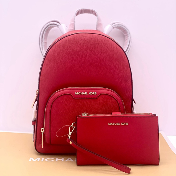 Michael Kors Jaycee Medium Backpack and Wallet Set Bright Red - Picture 2 of 13